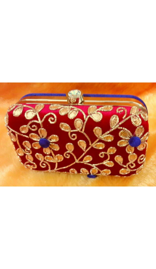 Red Color Hand Embroidery Clutch Bags Online | FH10341391