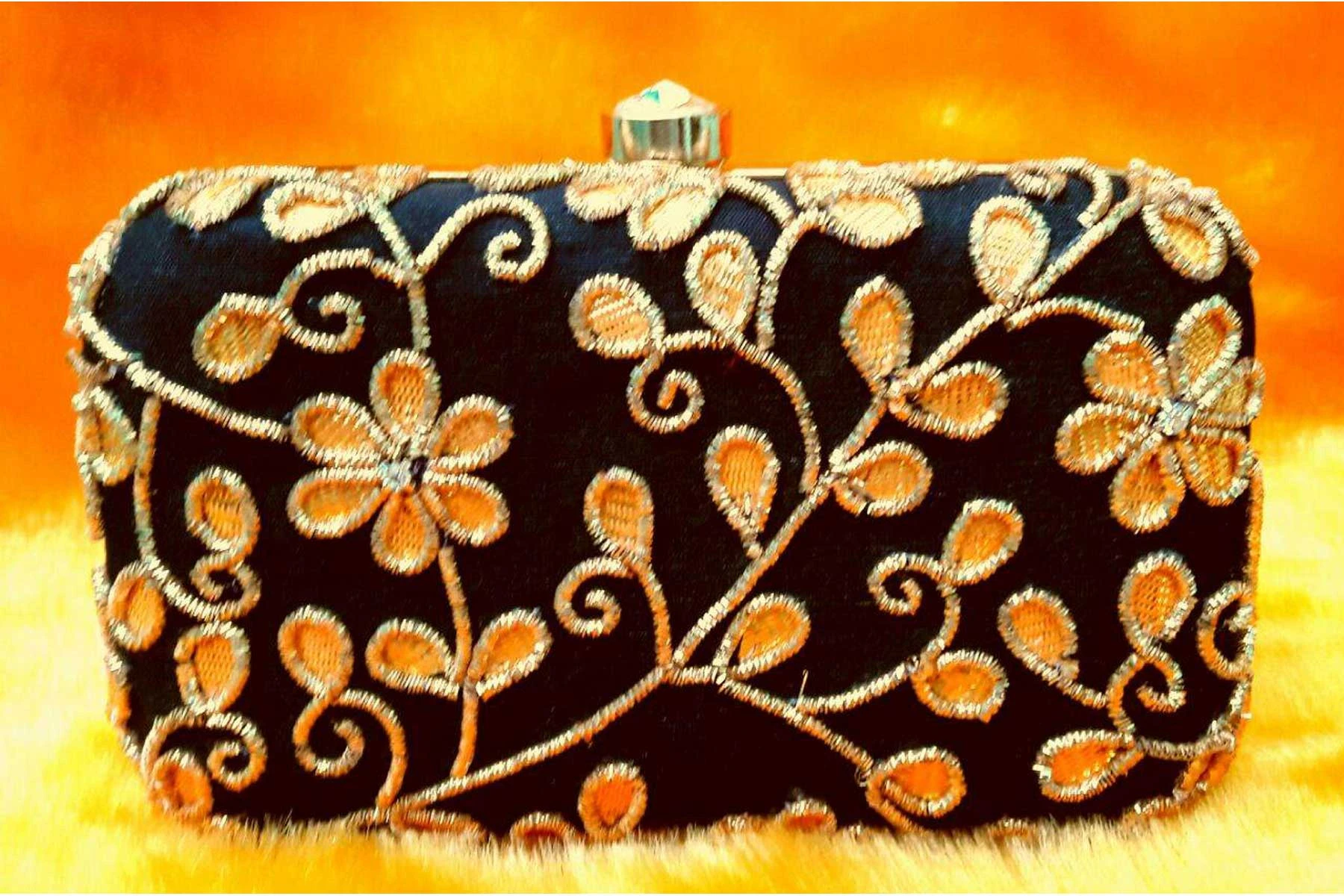 Black Color Hand Embroidery Clutch Bags Online | FH10341392