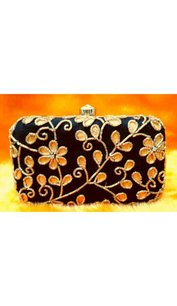 Black Color Hand Embroidery Clutch Bags Online | FH10341392