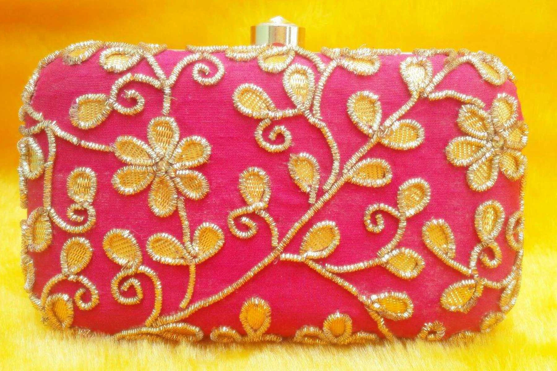 Pink Color Hand Embroidery Fashion Clutch Bags Online | FH10341394