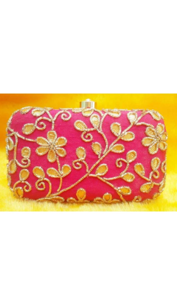 Pink Color Hand Embroidery Fashion Clutch Bags Online | FH10341394