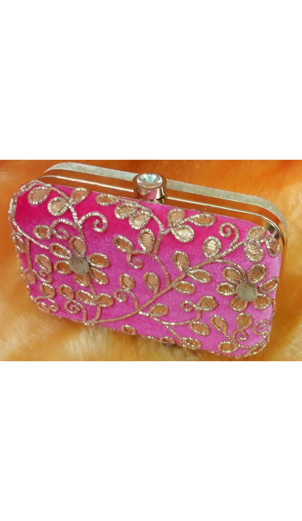 Fashion Clutch Bags in Pink Color with Hand Embroidery Online | FH10341396