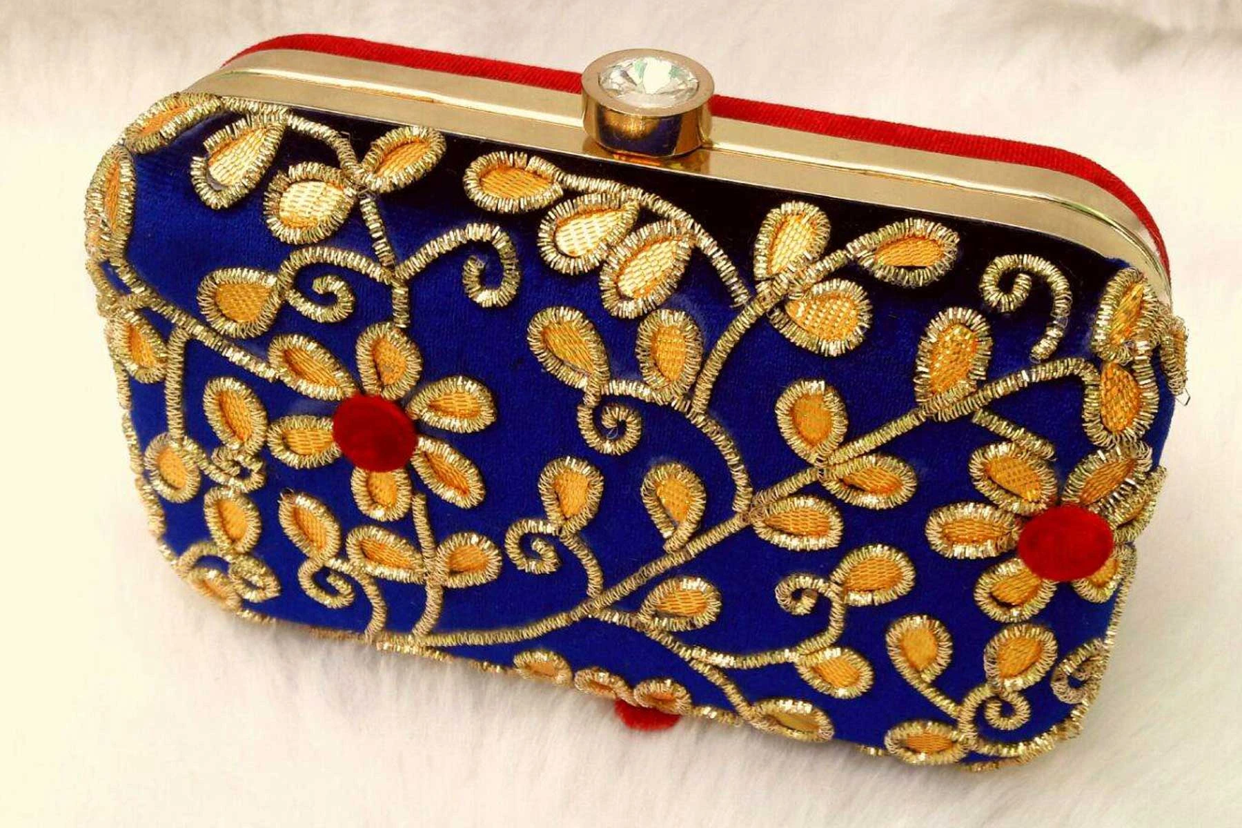 Fashion Clutch Bags in Blue Color with Hand Embroidery Online | FH10341398