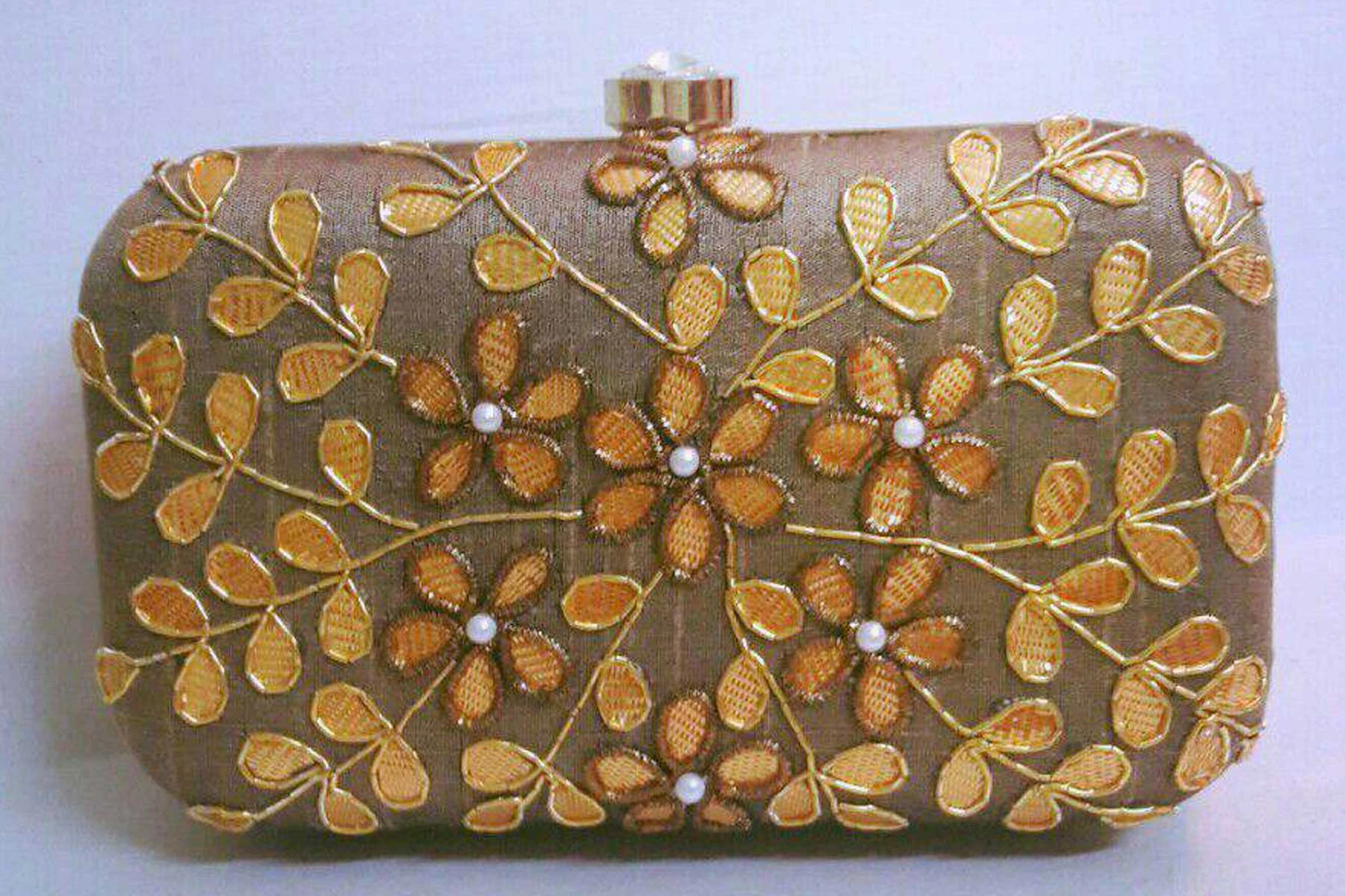 Women's Fashion Cream Color Embroidery Work Clutch Purse | FH10351402