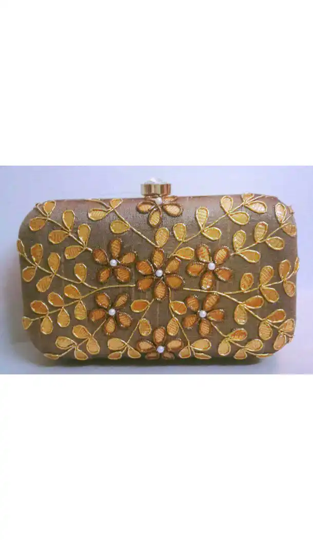 Women's Fashion Cream Color Embroidery Work Clutch Purse | FH10351402