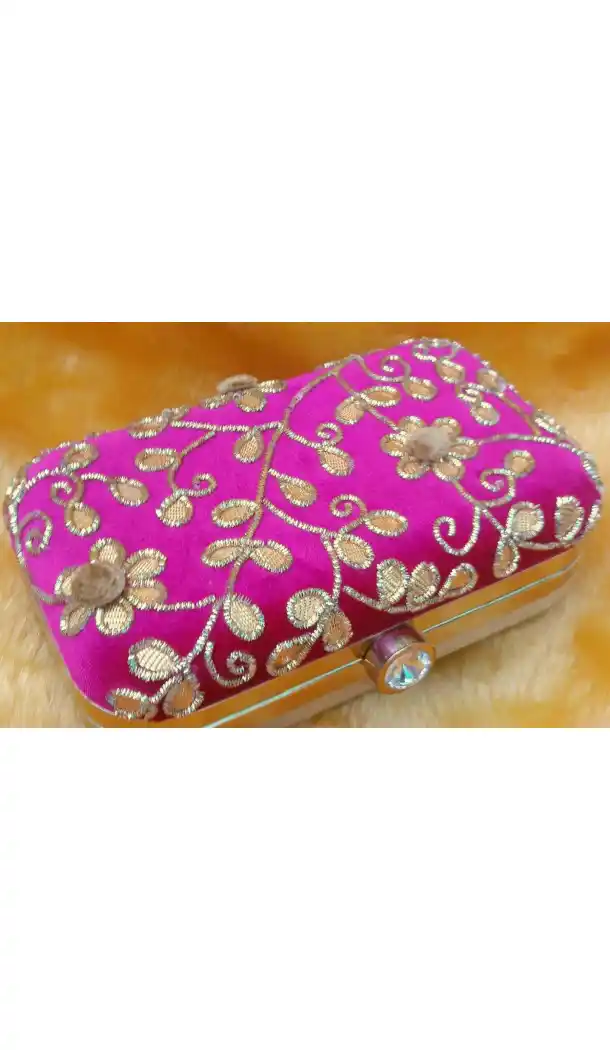 Pink Color Embroidery Work Women's Fashion Clutch Purse | FH10351403