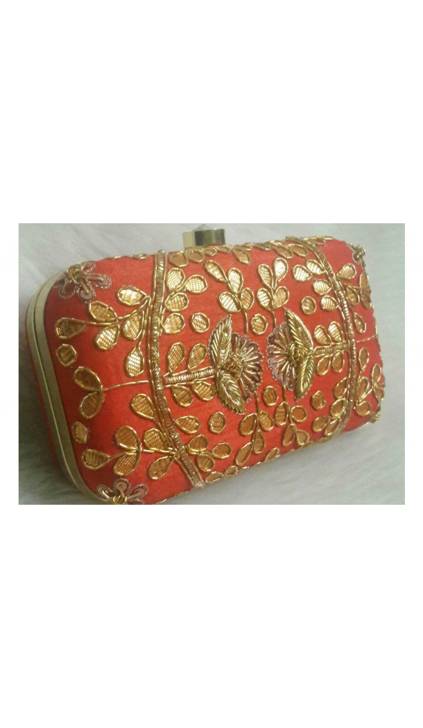 Embroidery Work Orange Color Women's Fashion Clutch Purse | FH10351404