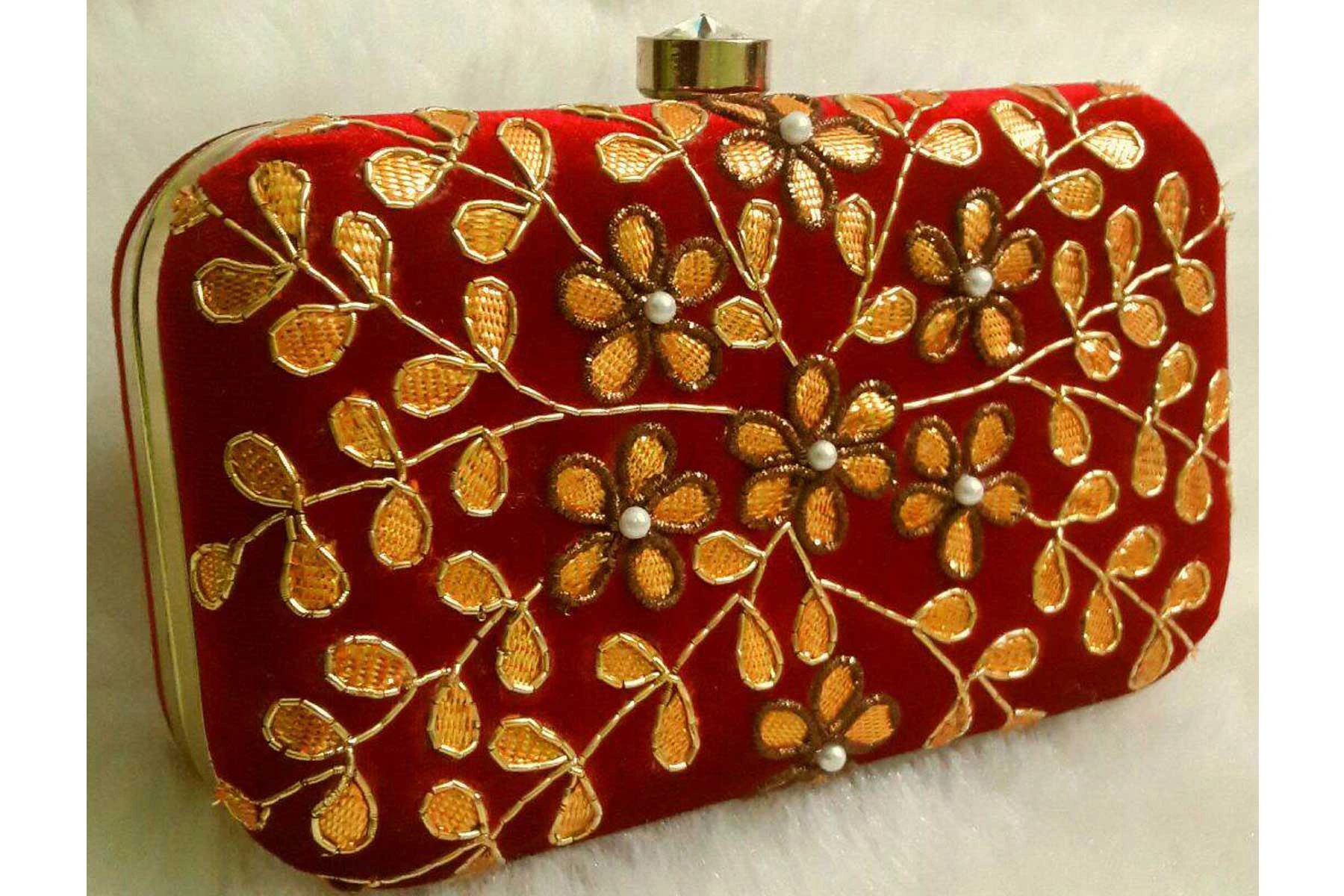 Women's Embroidery Work Red Color Fashion Clutch Purse | FH10351406
