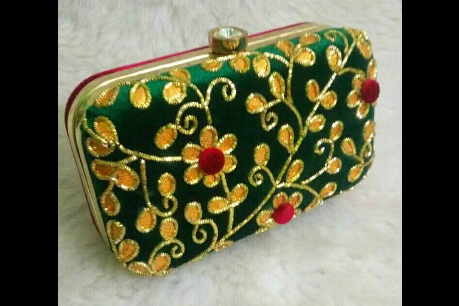 Women's Embroidery Work Green Color Fashion Clutch Purse | FH10351407