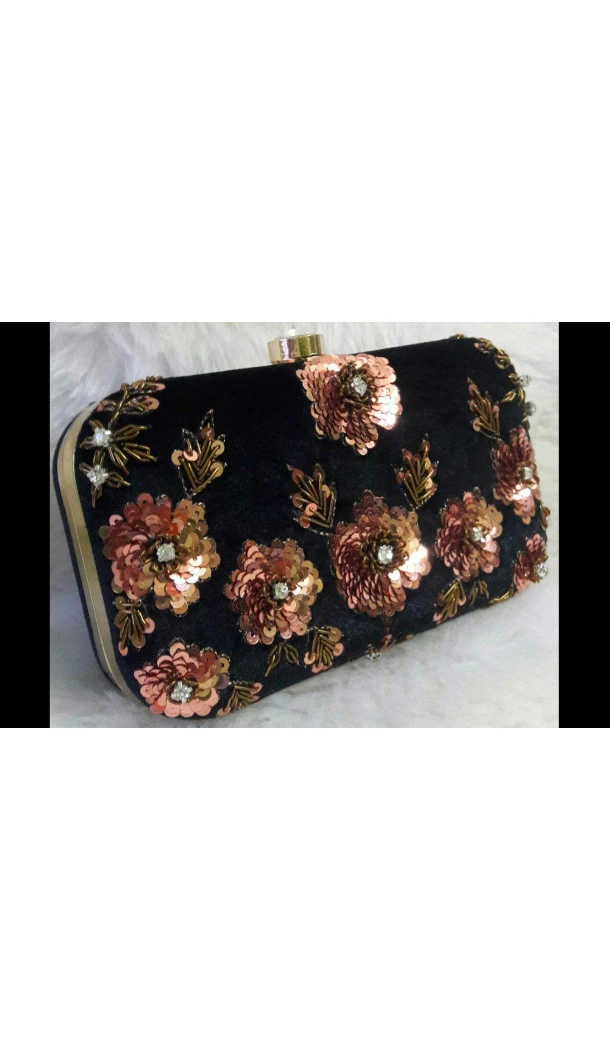 Women's Embroidery Work Black Color Fashion Clutch Purse | FH10351408
