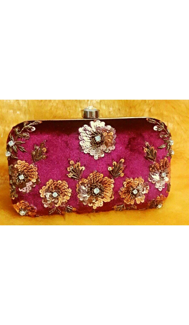 Women's Embroidery Work Pink Color Fashion Clutch Purse | FH10351409