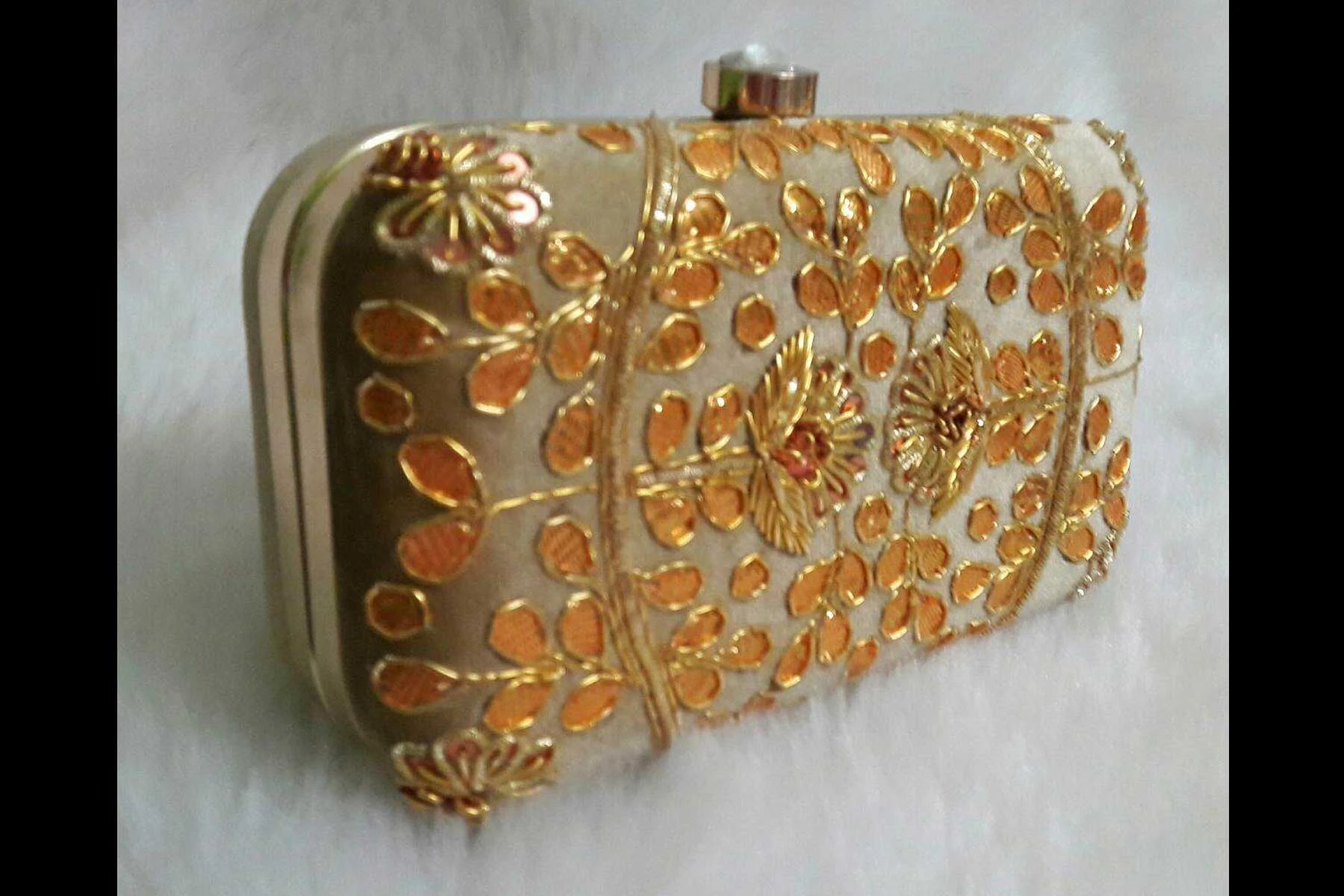 Women's Cream Color Fashion Embroidery Work Clutch Purse | FH10351411