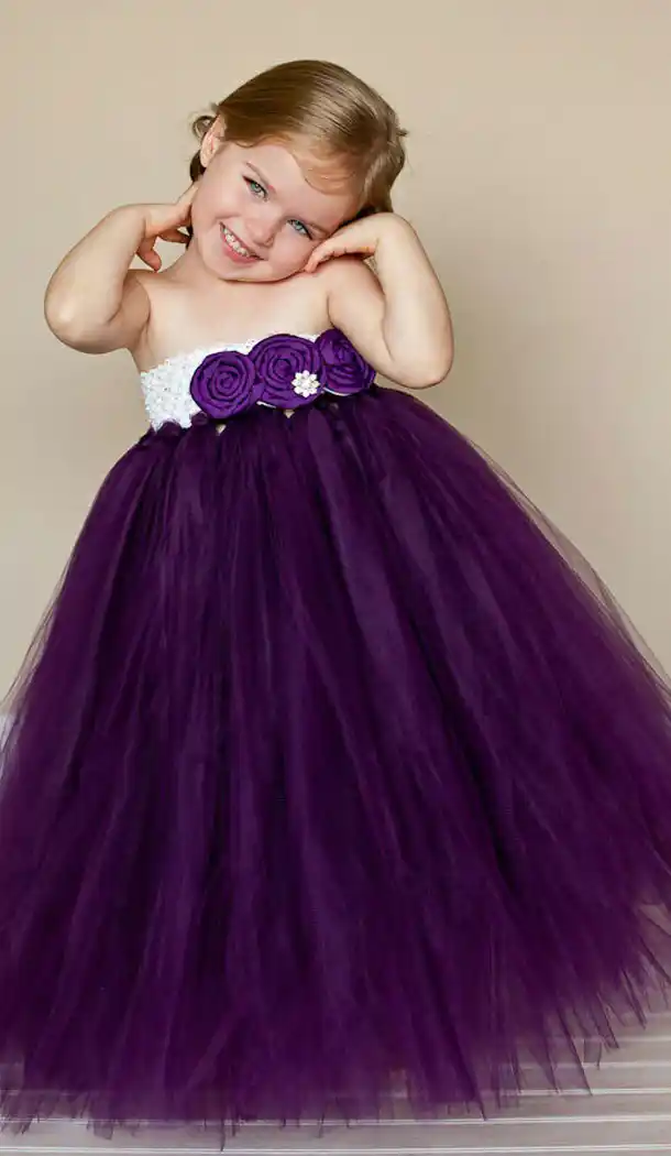 Designer Soft Net PURPLE Color Girls Party Wear Full Stitched Gown Dresses | FH10591683