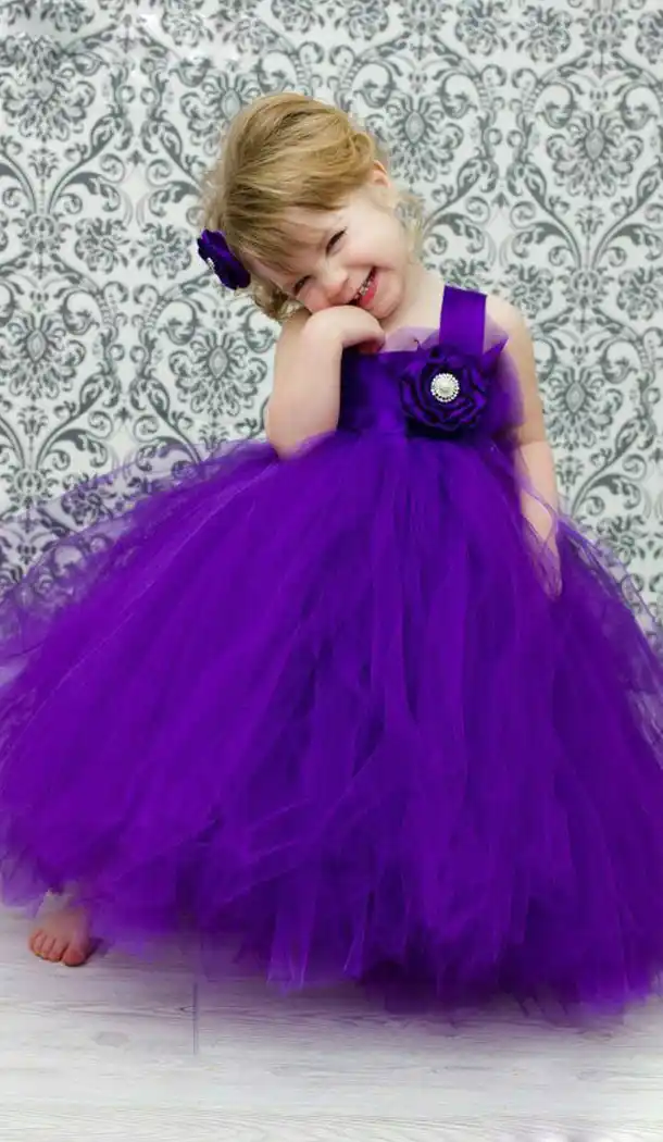 Designer Soft Net PURPLE Color Girls Party Wear Full Stitched Gown Dresses | FH10591685
