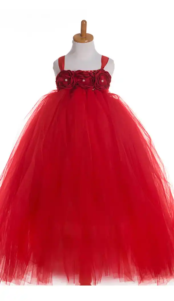 Designer Soft Net Red Color Girls Party Wear Full Stitched Gown Dresses | FH10591690