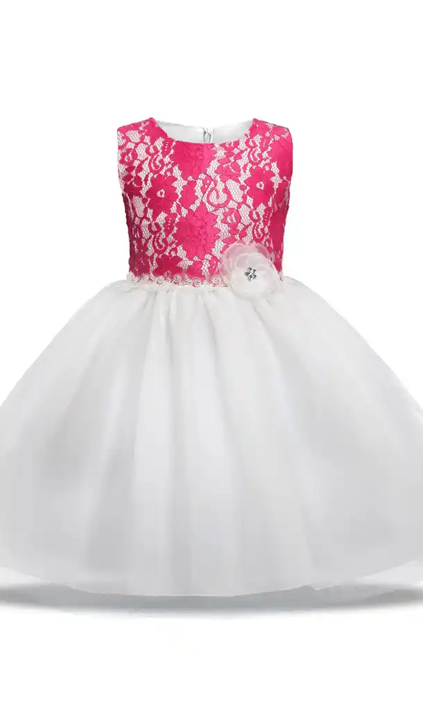 Designer Soft Net PINK-WHITE Color Girls Party Wear Full Stitched Gown Dresses | FH10591693