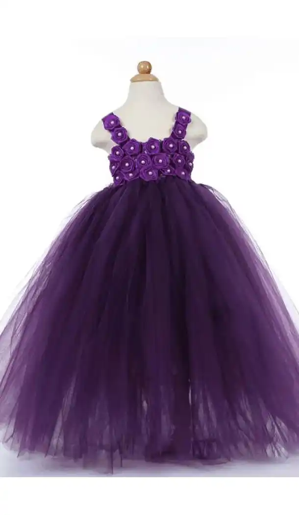 Designer Soft Net PURPLE Color Girls Party Wear Full Stitched Gown Dresses | FH10591695