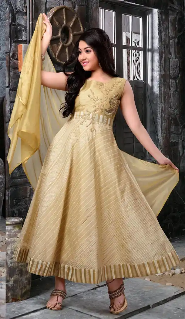 Crem Color Benglori Silk Party Wear Girls Salwar Kameez | 11142447