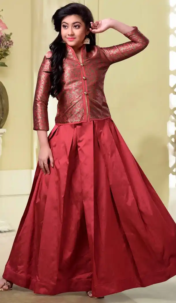 Maroon Color Jecard Silk,Tafeta Silk Party Wear Girls Salwar Kameez | 11142454