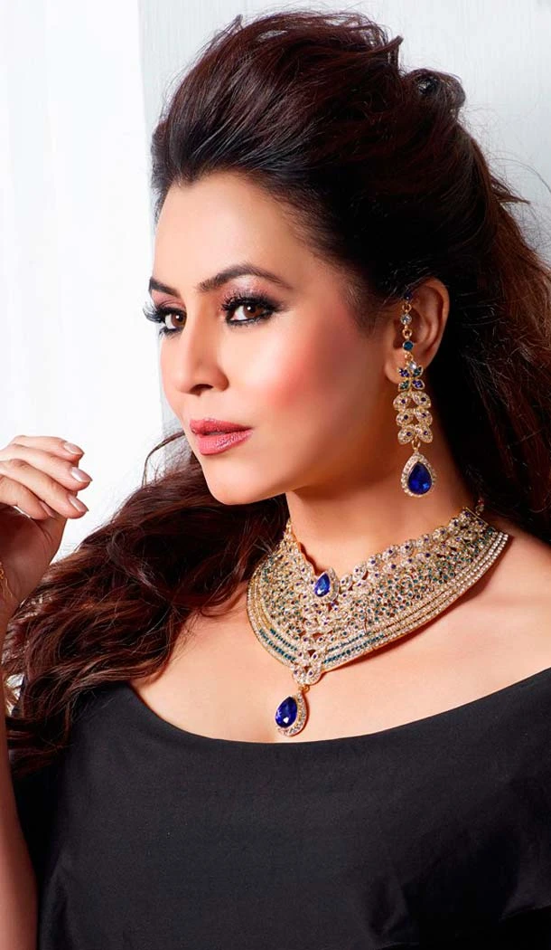 Fashion Blue Golden Color Alloy Work Necklace Set | FH551211322667