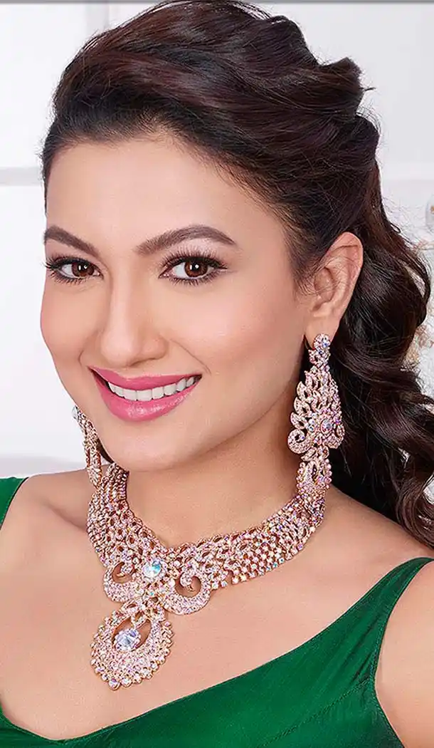 Indian Couture Fashion Necklace Set in Golden Color | FH551211322684