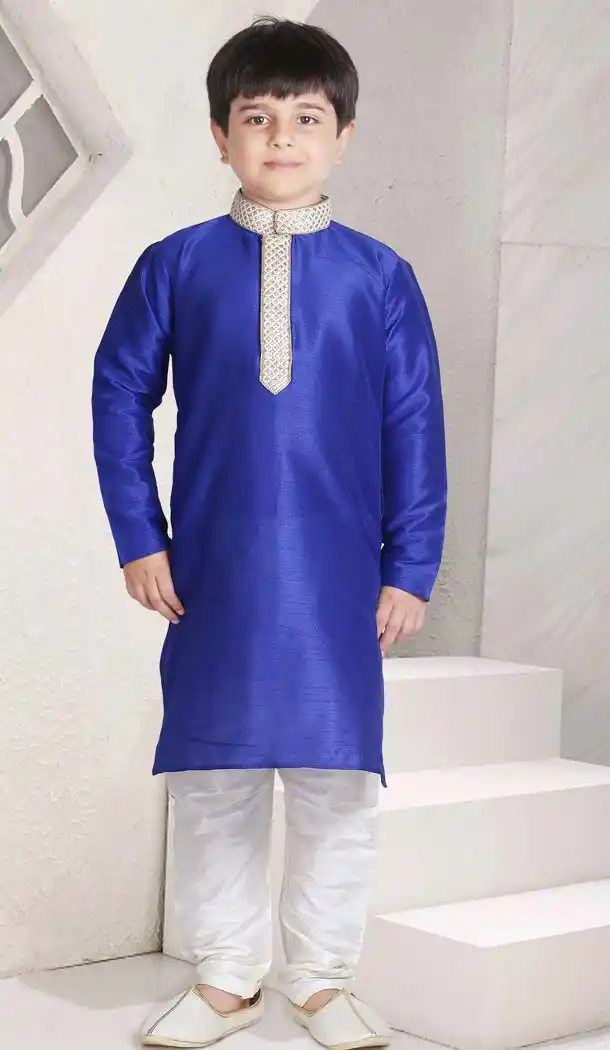 Royal Blue Color Poly Slub Dupion Boys Readymade Kurta Pajama | FH5514-11392785