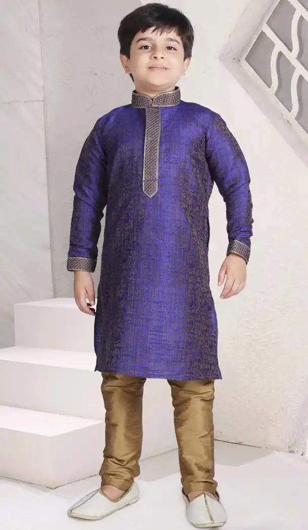 RebeccaPurple  Color Poly Jacquard Boys Readymade Kurta Pajama | FH5514-11392789