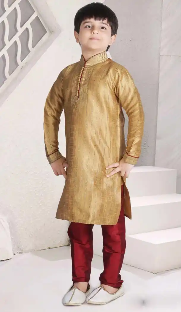 GoldenRod Color Poly Kitcha Slub Boys Readymade Kurta Pajama | FH5514-11392790