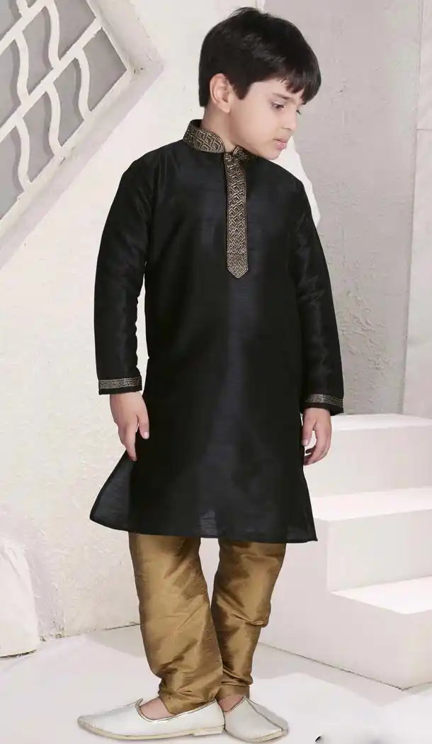 Black Color Poly Slub Dupion Boys Readymade Kurta Pajama | FH5514-11392791