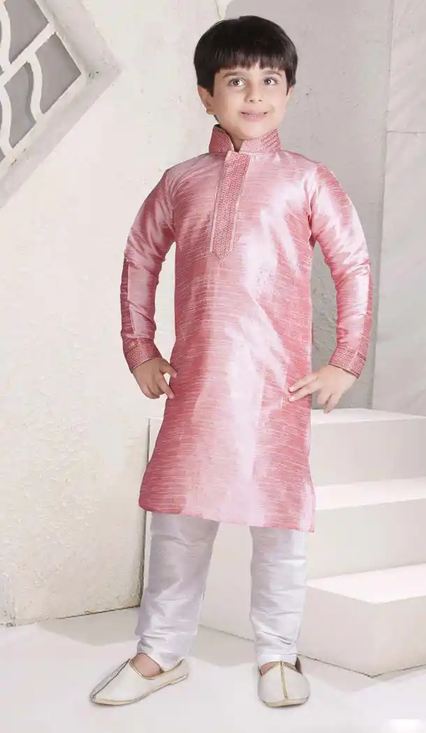 MistyRose Color Poly Slub Dupion Boys Readymade Kurta Pajama | FH5514-11392792