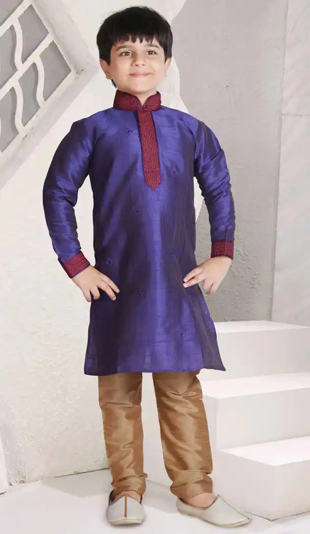 Dark Slate Blue Color Poly Kitcha Slub Boys Readymade Kurta Pajama | FH5514-11392795