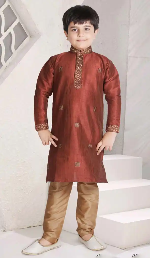 Dark Red Color Poly Kitcha Slub Boys Readymade Kurta Pajama | FH5514-11392796