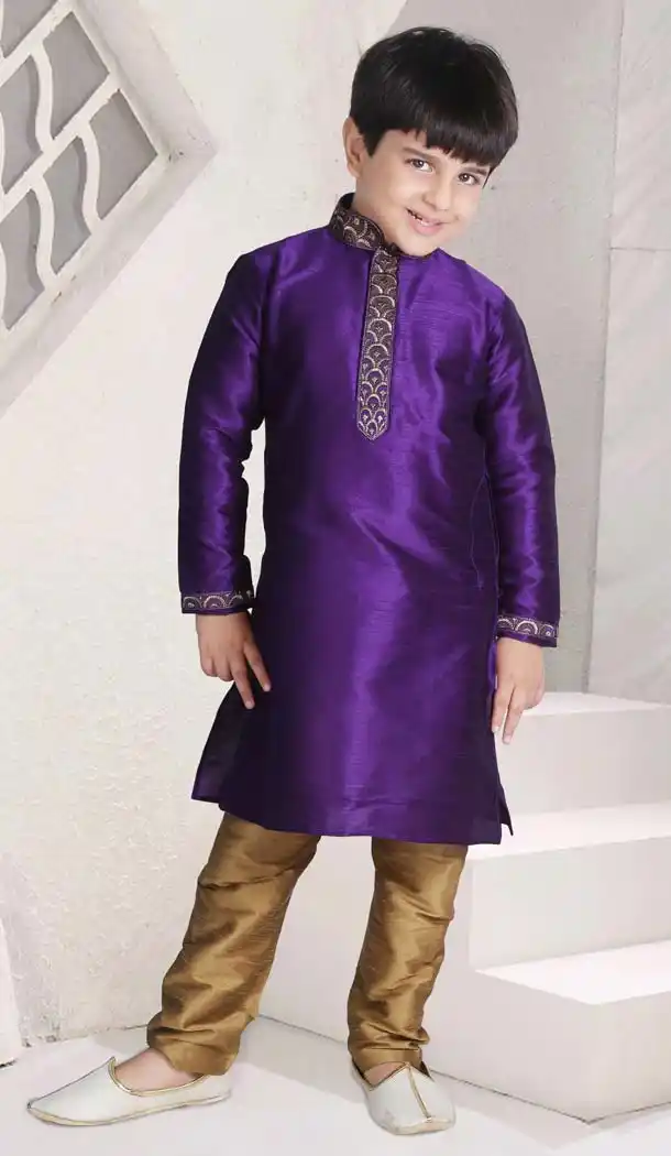 Rebecca Purple Color Poly Slub Dupion Boys Readymade Kurta Pajama | FH5514-11392798