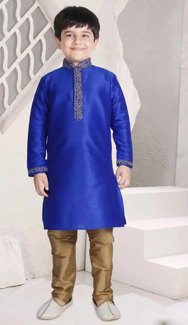 Blue Color Poly Slub Dupion Boys Readymade Kurta Pajama | FH5514-11392799