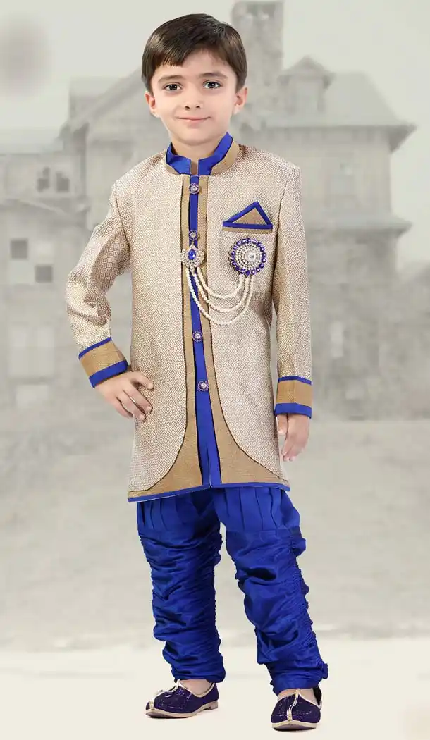 Crème Color Silk Jequard Boy Indo Western | FH11462904