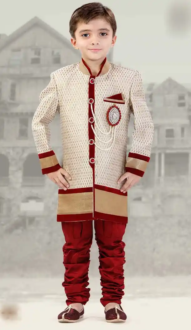 Off white Color Silk Jequard Boy Indo Western | FH11462905