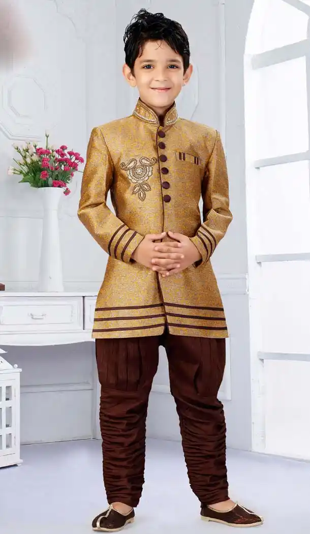 Meat brown Coffee Silk Jequard Boy Indo Western | FH11462908