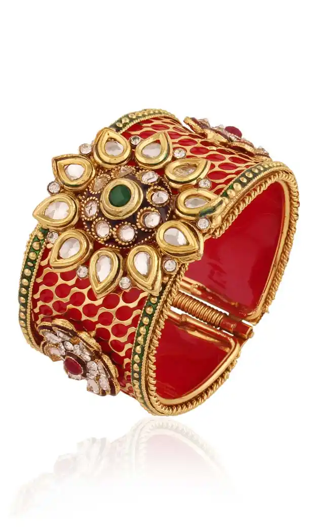 Brass Maroon Green Color Fashion Polki Bangles | FH55163914