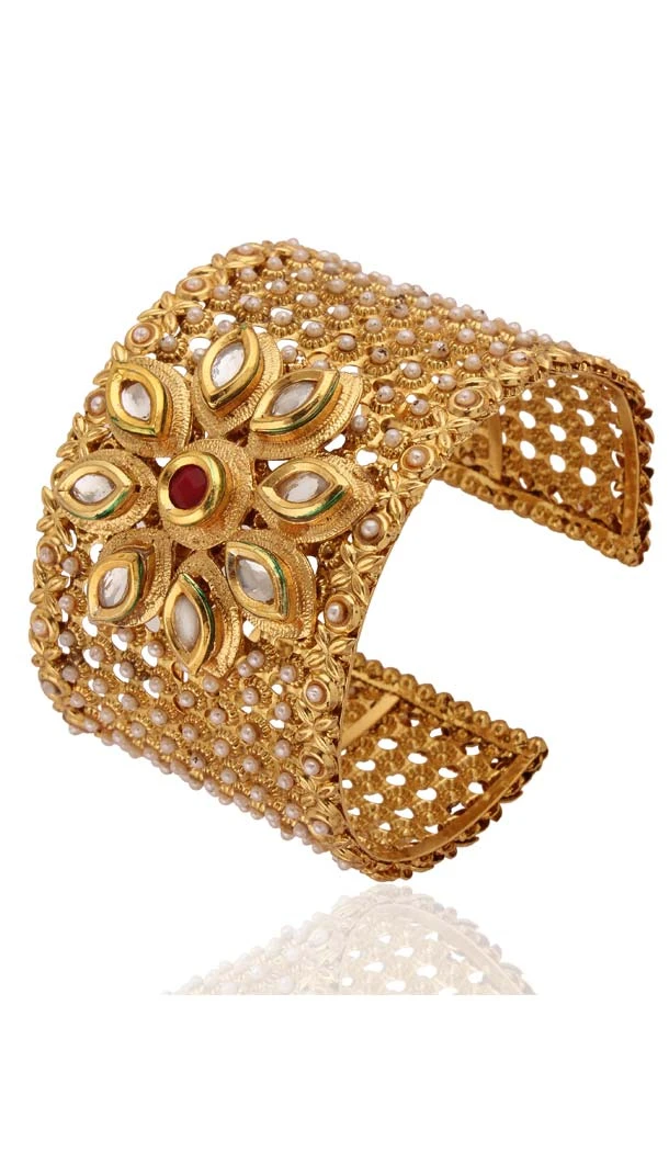 Brass Golden Color Fashion Polki Bangles | FH55163915