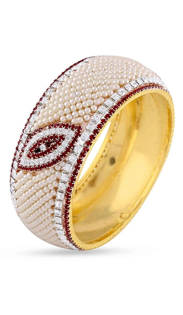 Multi Stone Color Gold Finishing Pearl Kada | FH55163922