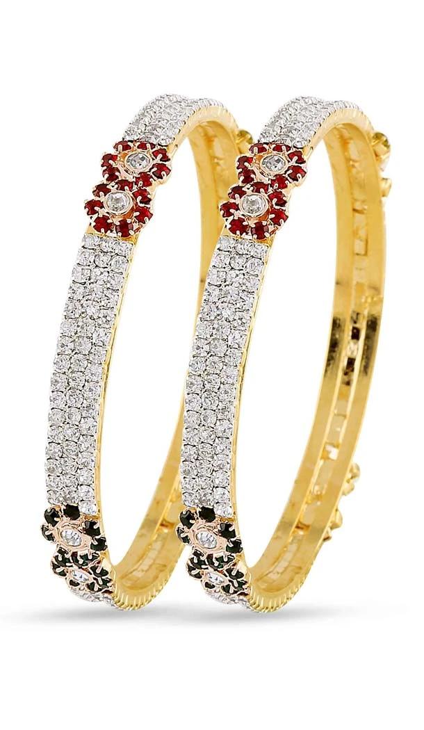 Multi Stone Color Gold Finishing Stone Bangles | FH55163924
