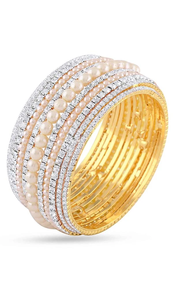 Pearl and White Stone Gold Finishing Kada | FH55163927