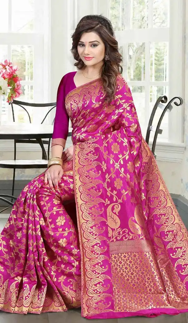 Deep Pink Color Jacquard,Silk Traditional Ethnic Wear Sarees | FH551782530