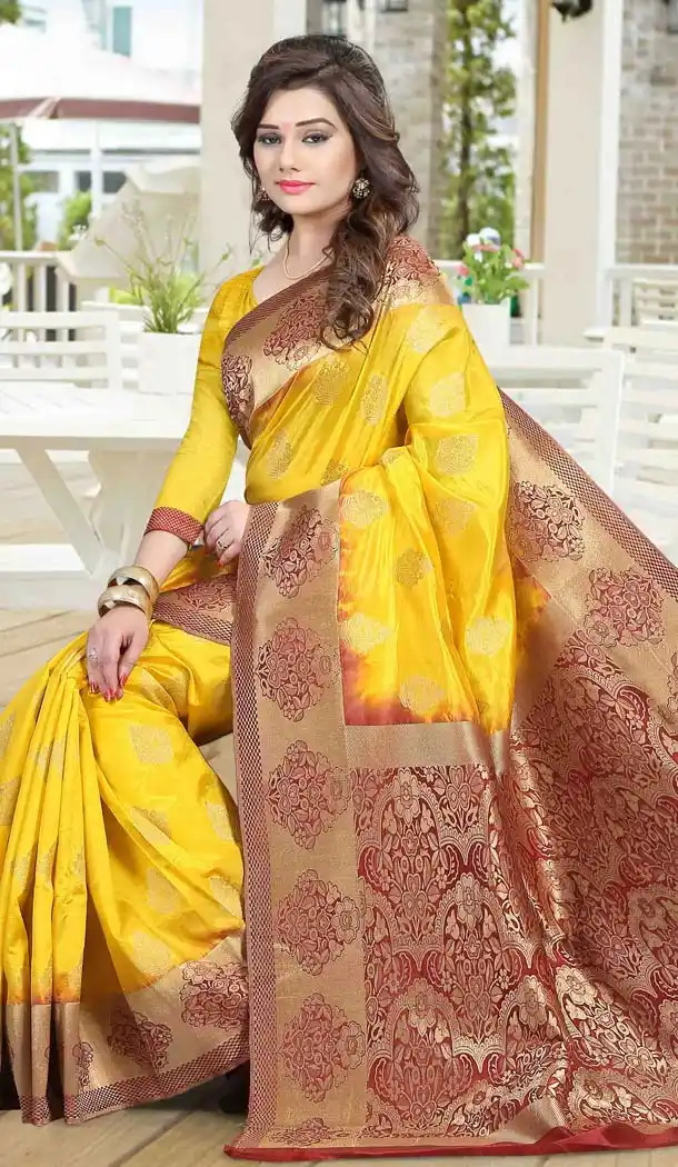 Yellow Color Jacquard,Silk Traditional Ethnic Wear Sarees | FH551782531
