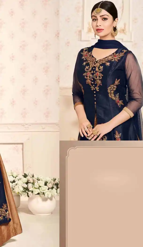 Celebrity Ayesha Takia Navy Blue Color Silk Lehenga Suit | FH552782638