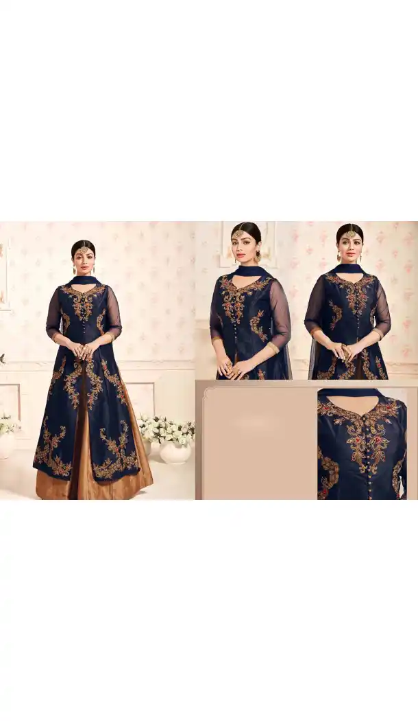 Celebrity Ayesha Takia Navy Blue Color Silk Lehenga Suit | FH552782638