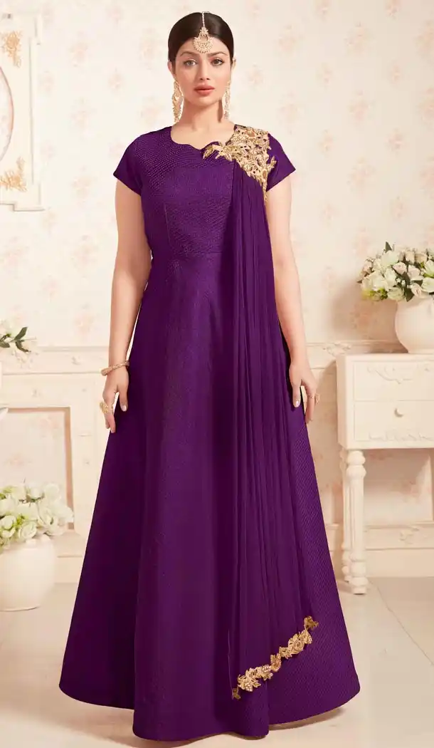 Celebrity Ayesha Takia Purple Color Silk Salwar Kameez | FH552782639