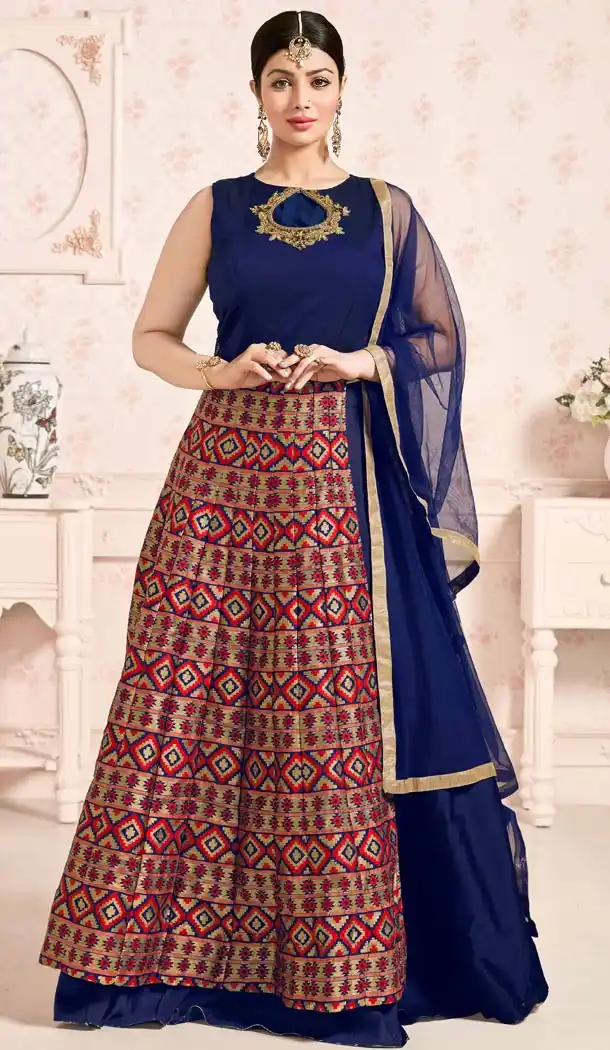 Celebrity Ayesha Takia Blue Color Jacquard Silk Salwar Kameez | FH552782641