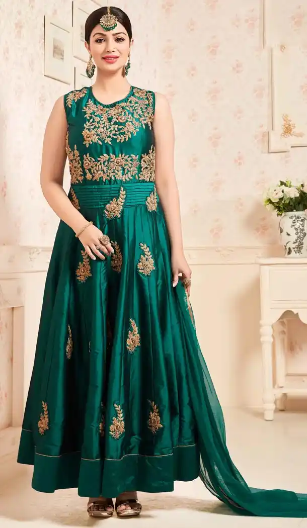 Celebrity Ayesha Takia Bottle Green Color Silk Salwar Kameez | FH552782643
