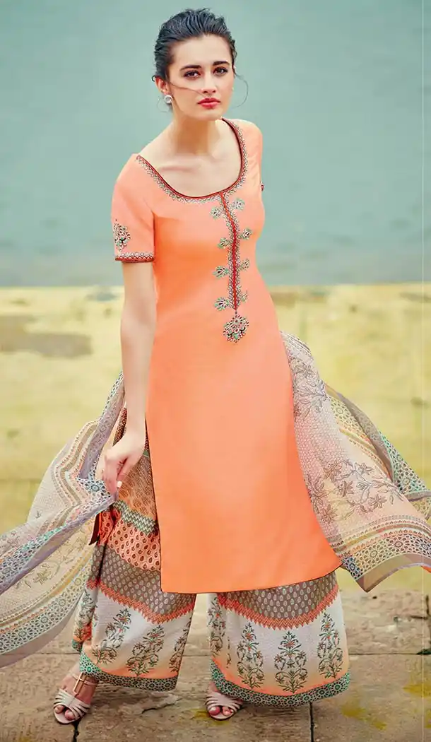 Orange Color Cotton,Satin Straight Cut Style Evening Wear Palazzo Dresses | FH552982654